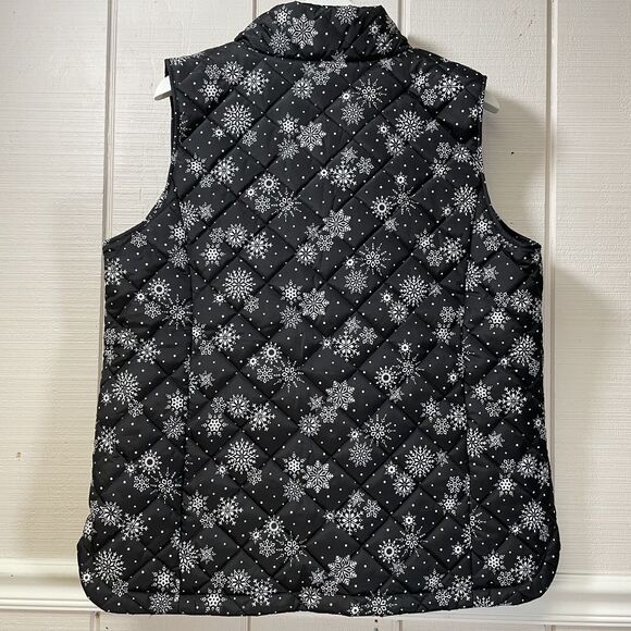 Land's End Women's Quilted Puffer Vest Black with White Snowflakes Large - Picture 3 of 9